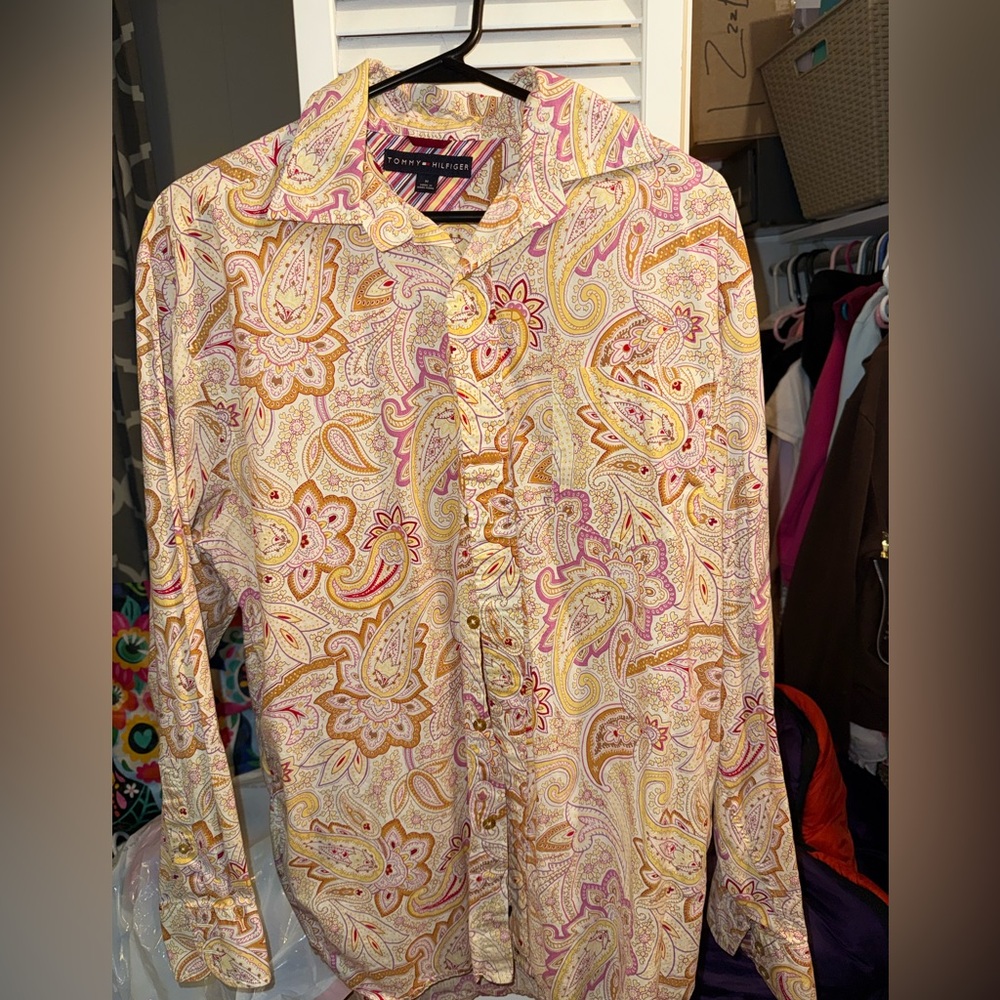 Tommy Hilfiger Pink and Orange Paisley Button-Down Shirt